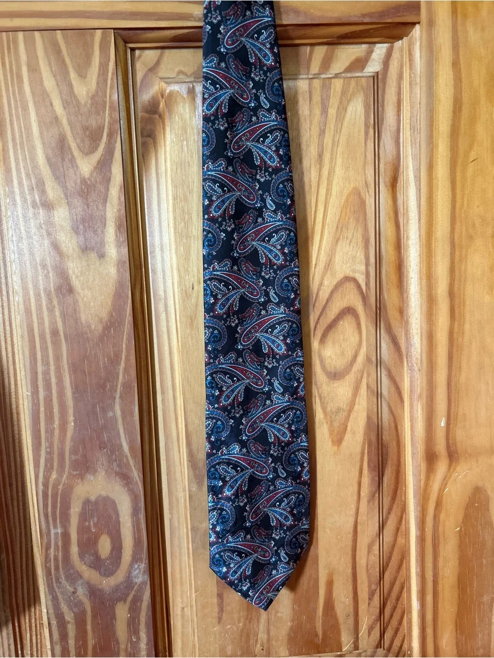 Van Heusen Blue and Burgundy Geometric Silk-Blend Tie